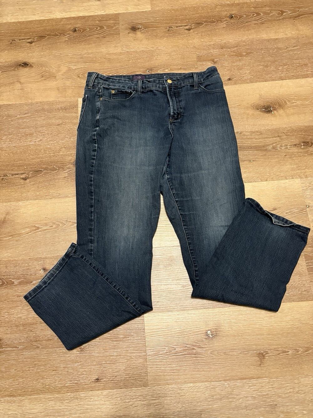 NYDJ Jeans Womens Sz 16 Blue Straight Dark Wash Lift Tuck Tech Sparkle Pocket